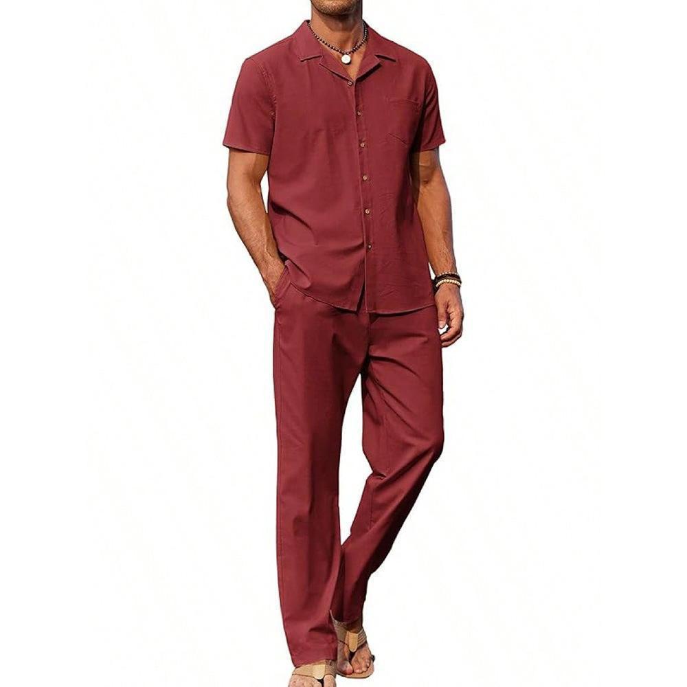 American vintage two-piece set consisting of a short-sleeved shirt and casual pants